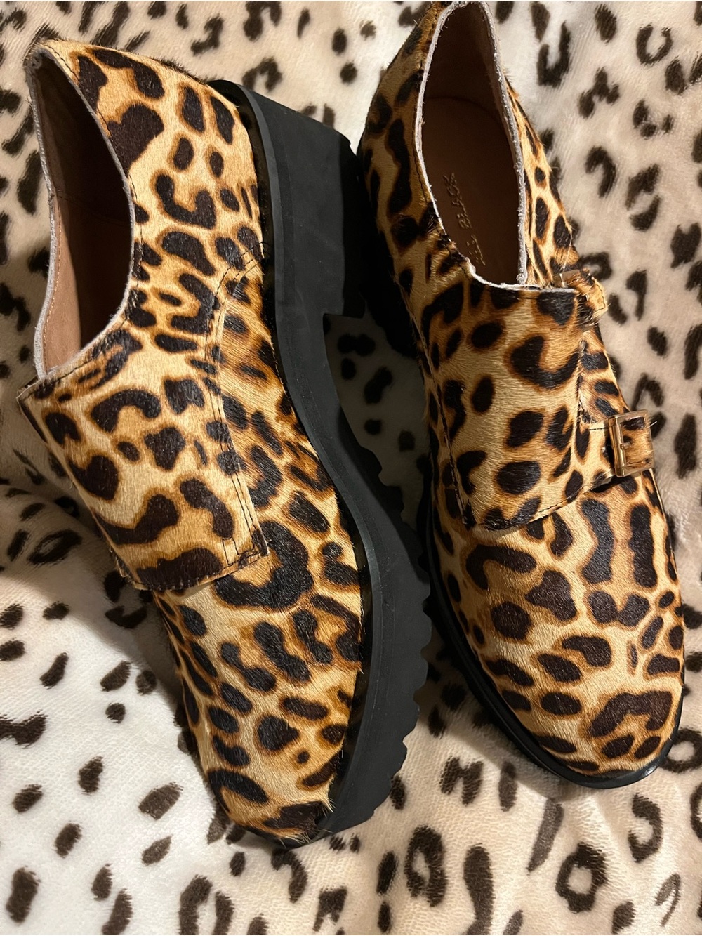 Leopard Print Buckle Loafers - Brown/Black